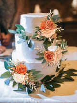 Chic Terracotta Wedding Cake Flowers 3Pcs Faux Floral Decorations