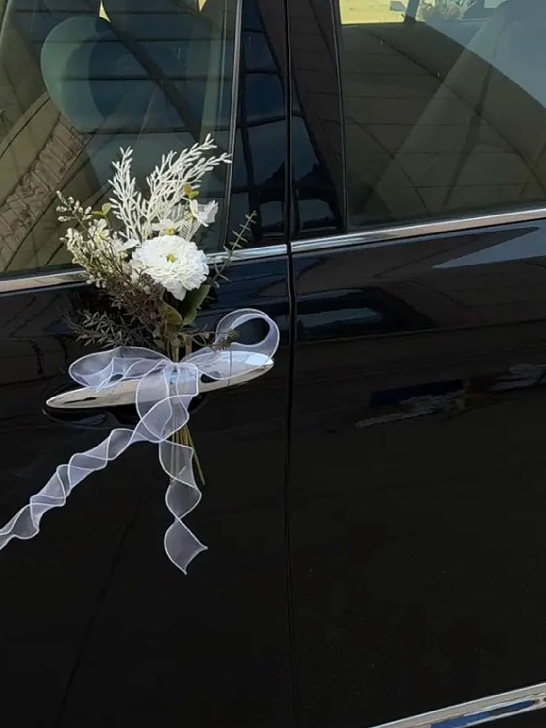White Rose Wedding Car Decorations 4Pcs 12Inch