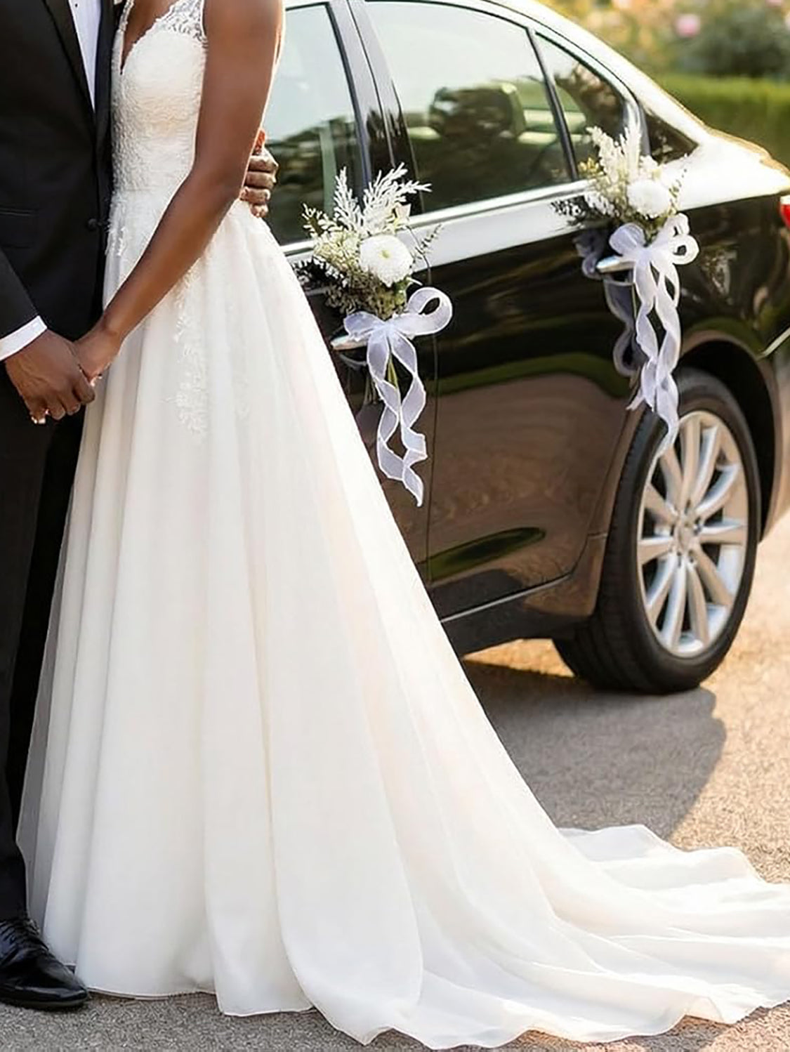White Rose Wedding Car Decorations 4Pcs 12Inch