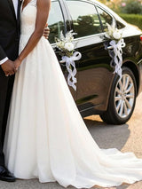White Rose Wedding Car Decorations 4Pcs 12Inch