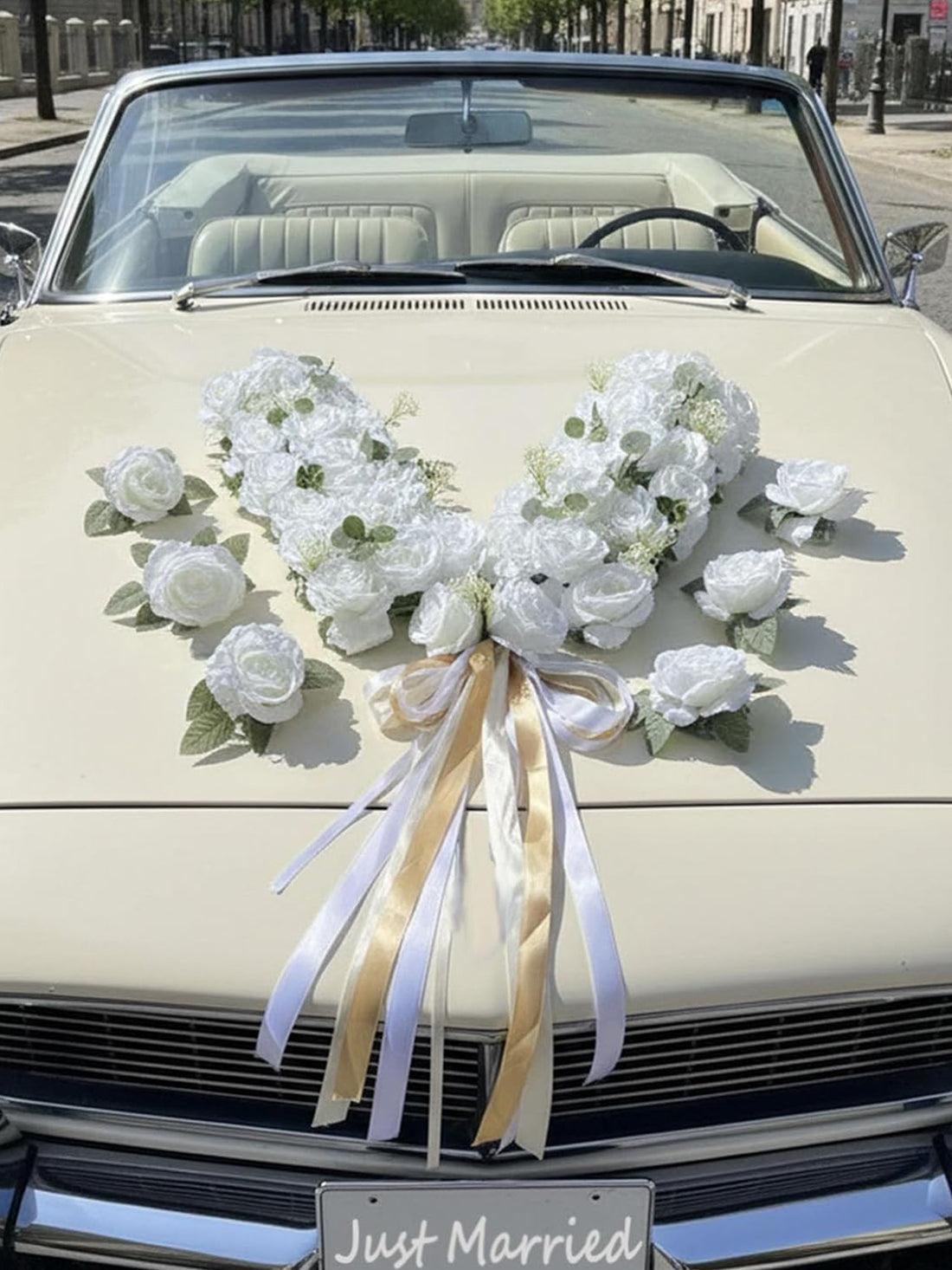 V Shape with Hanging Ribbon Wedding Car Hood Flower Decorations