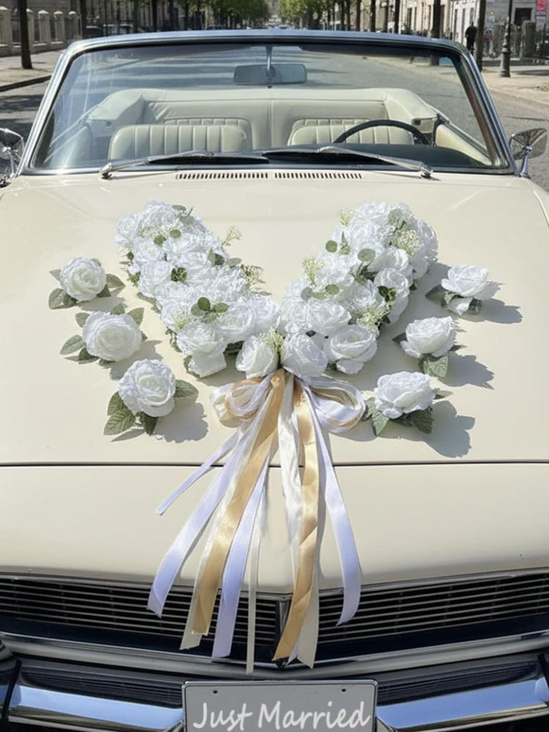 V Shape with Hanging Ribbon Wedding Car Hood Flower Decorations
