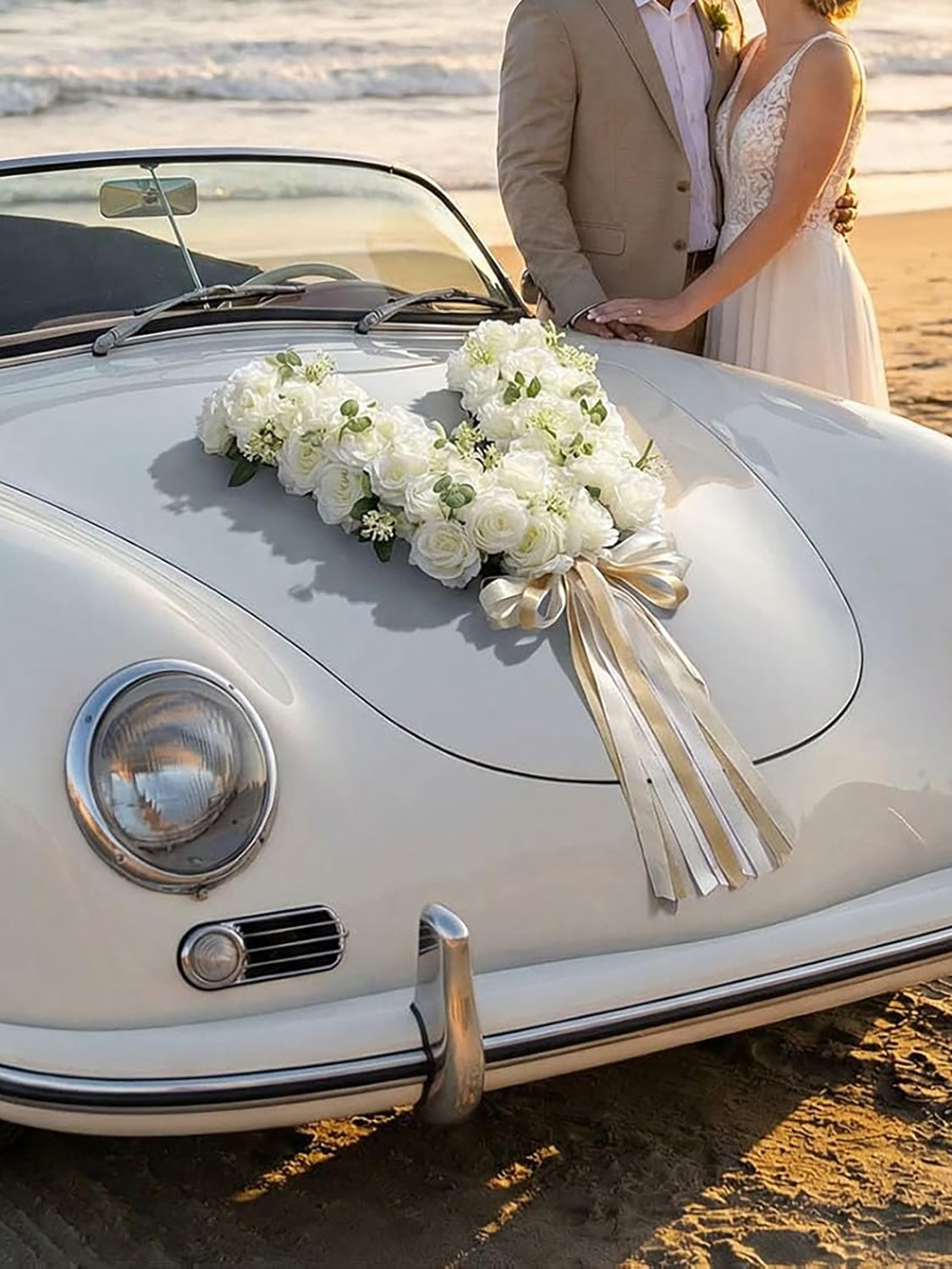 V Shape with Hanging Ribbon Wedding Car Hood Flower Decorations