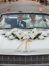 V Shape with Hanging Ribbon Wedding Car Hood Flower Decorations
