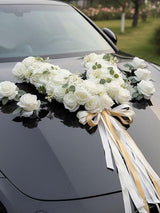 V Shape with Hanging Ribbon Wedding Car Hood Flower Decorations