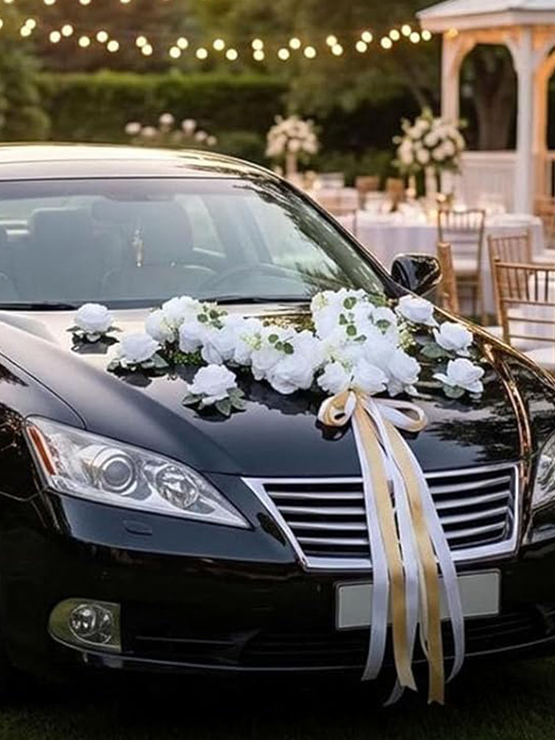 V Shape with Hanging Ribbon Wedding Car Hood Flower Decorations