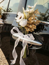 White Daisy & Sunflower Wedding Car Door Handle Decorations