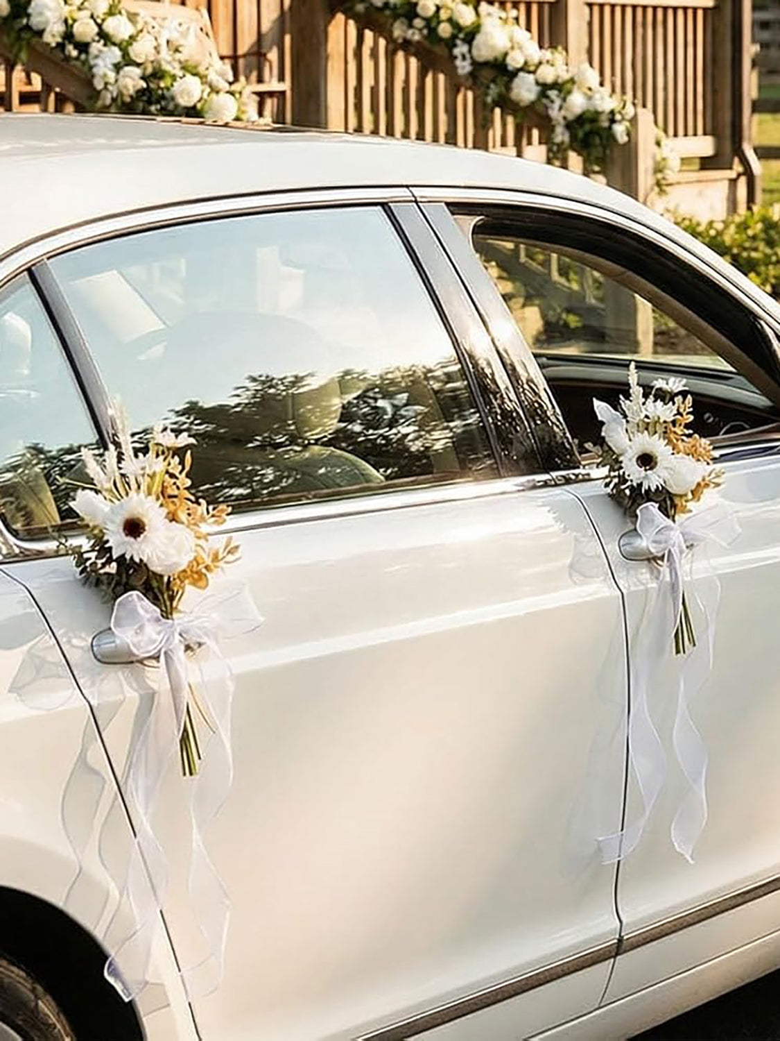 White Daisy & Sunflower Wedding Car Door Handle Decorations