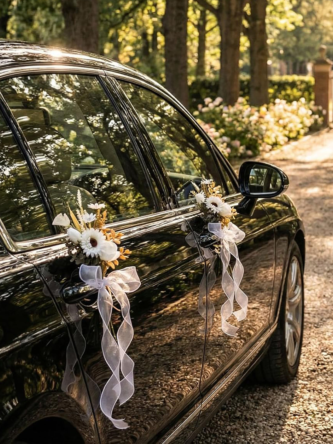 White Daisy & Sunflower Wedding Car Door Handle Decorations