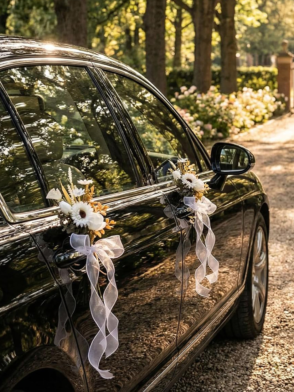White Daisy & Sunflower Wedding Car Door Handle Decorations