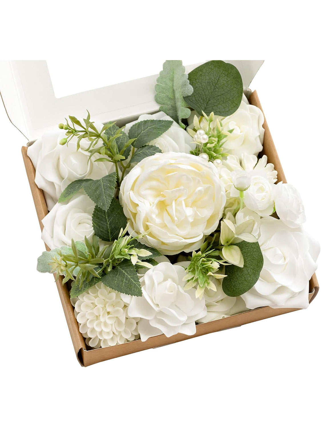 White & Sage Mini Combo Silk Peony Fake Flowers Box