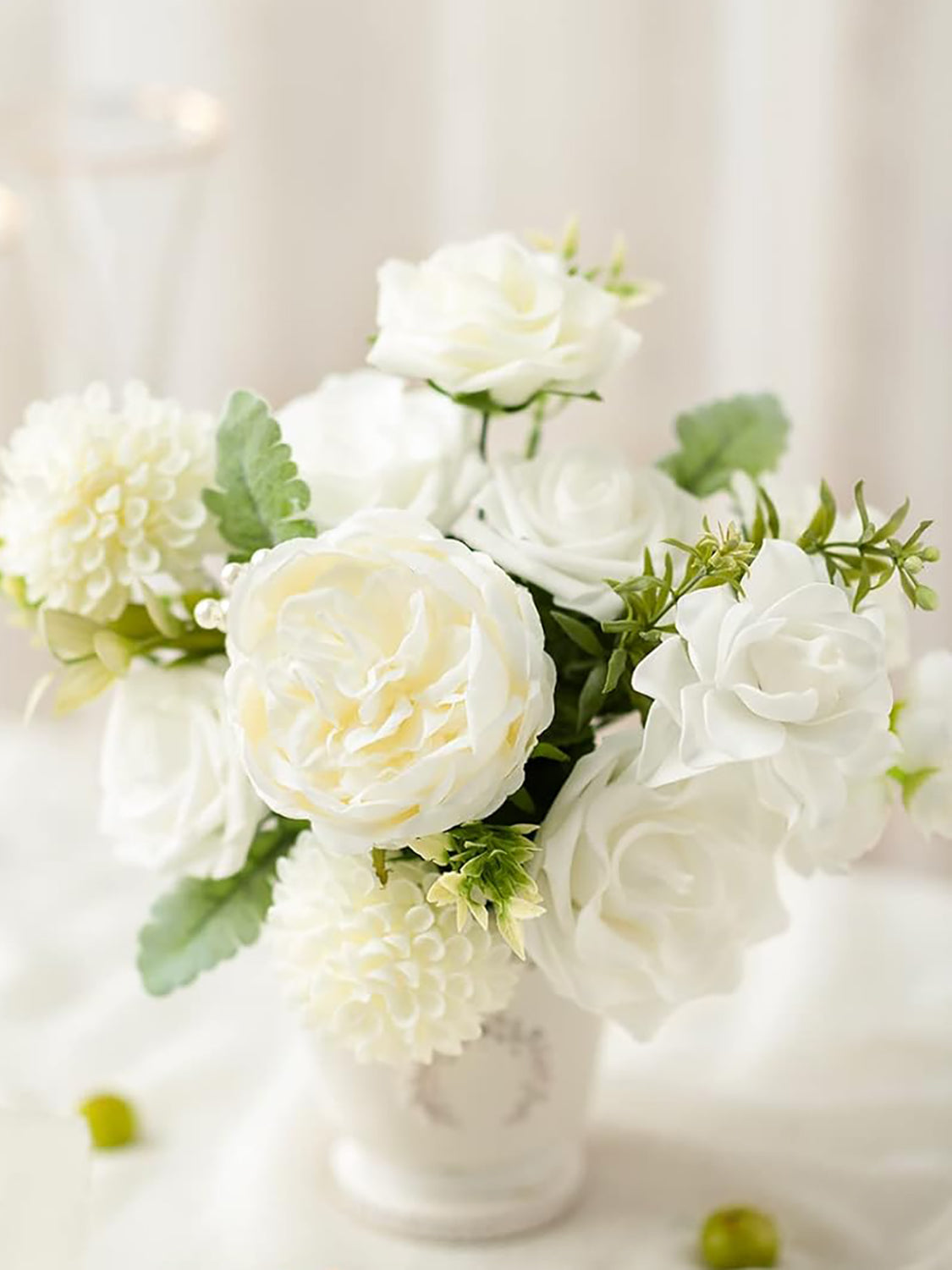 White & Sage Mini Combo Silk Peony Fake Flowers Box