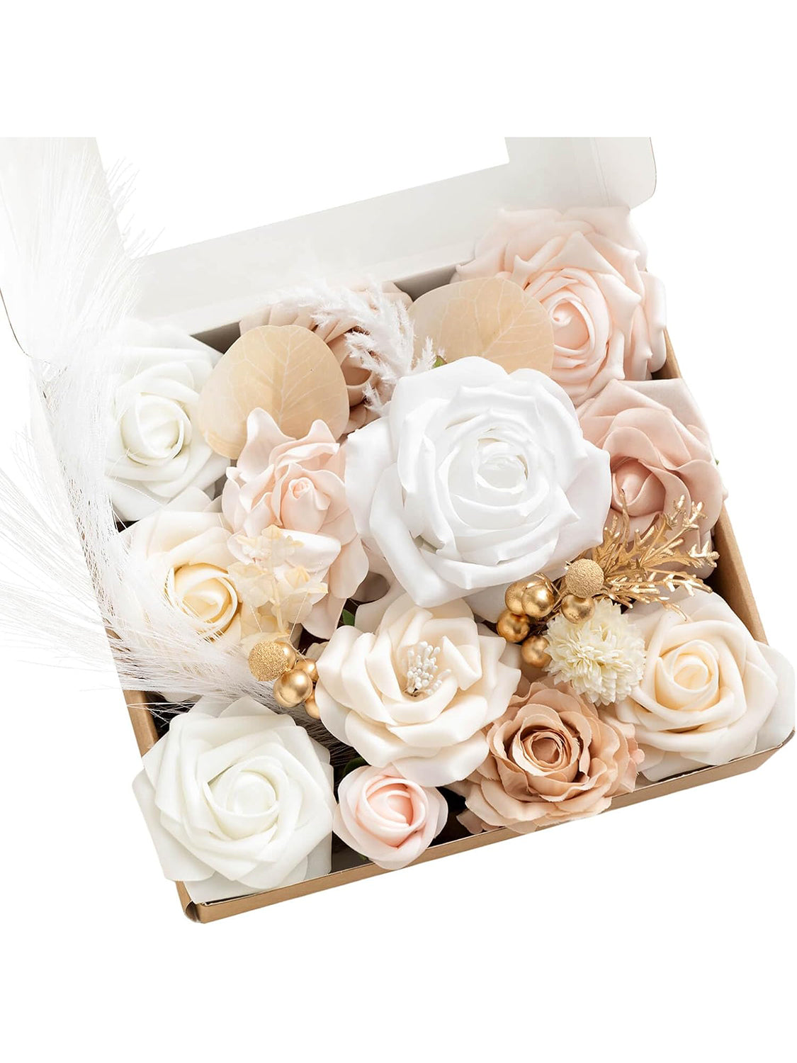 White & Beige Mini Combo Greenery Fake Flowers Box