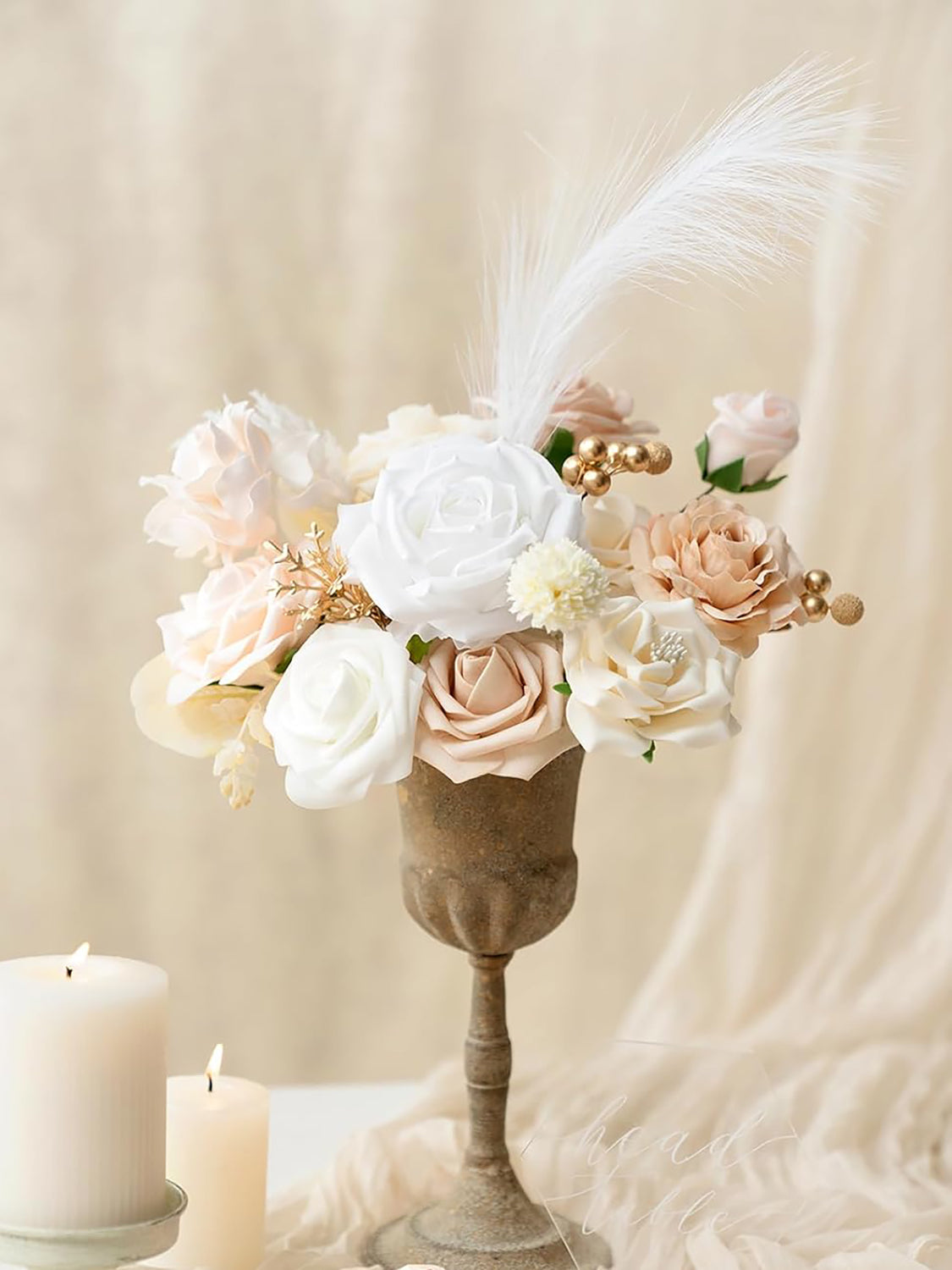 White & Beige Mini Combo Greenery Fake Flowers Box