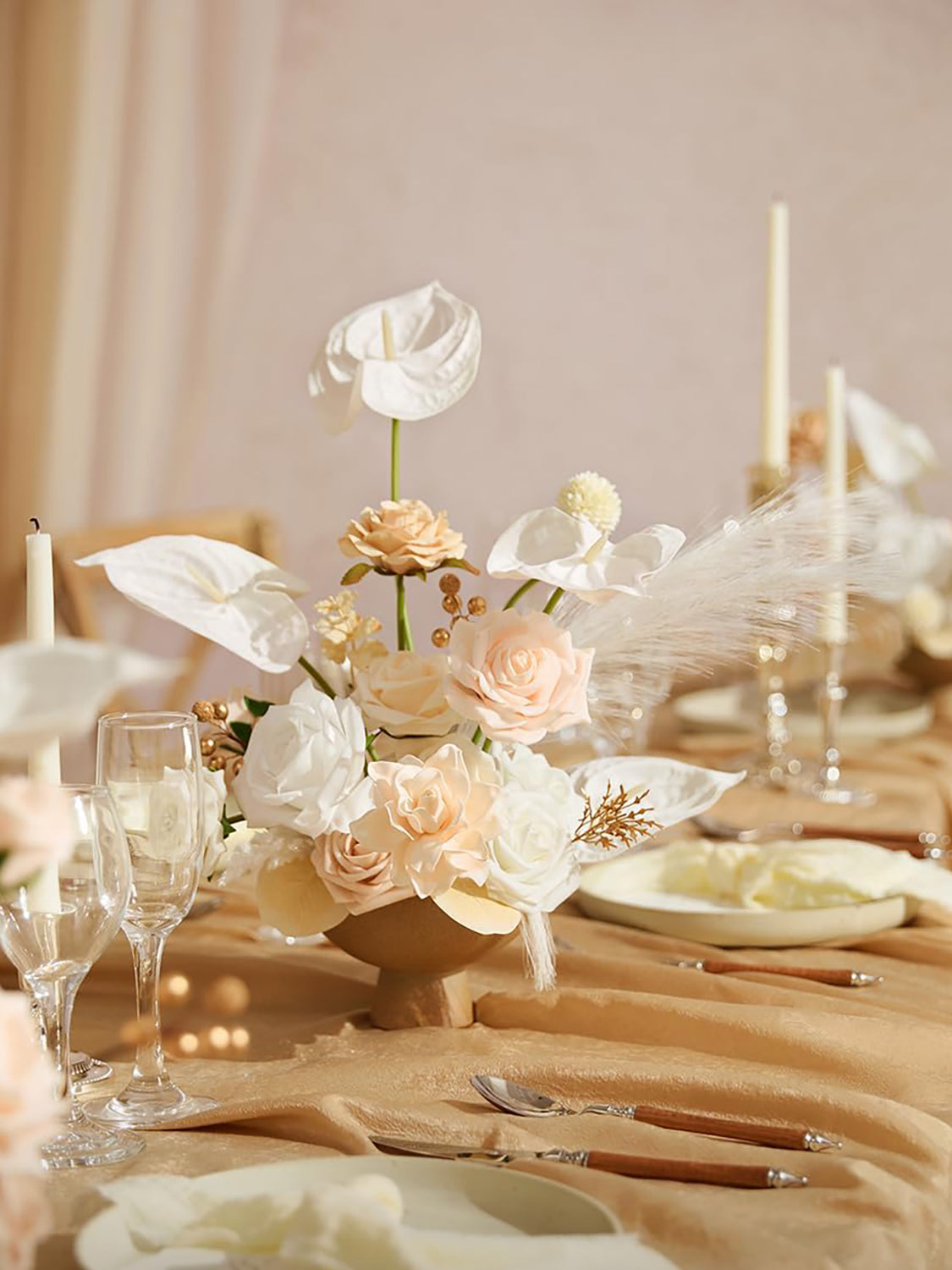 White & Beige Mini Combo Greenery Fake Flowers Box
