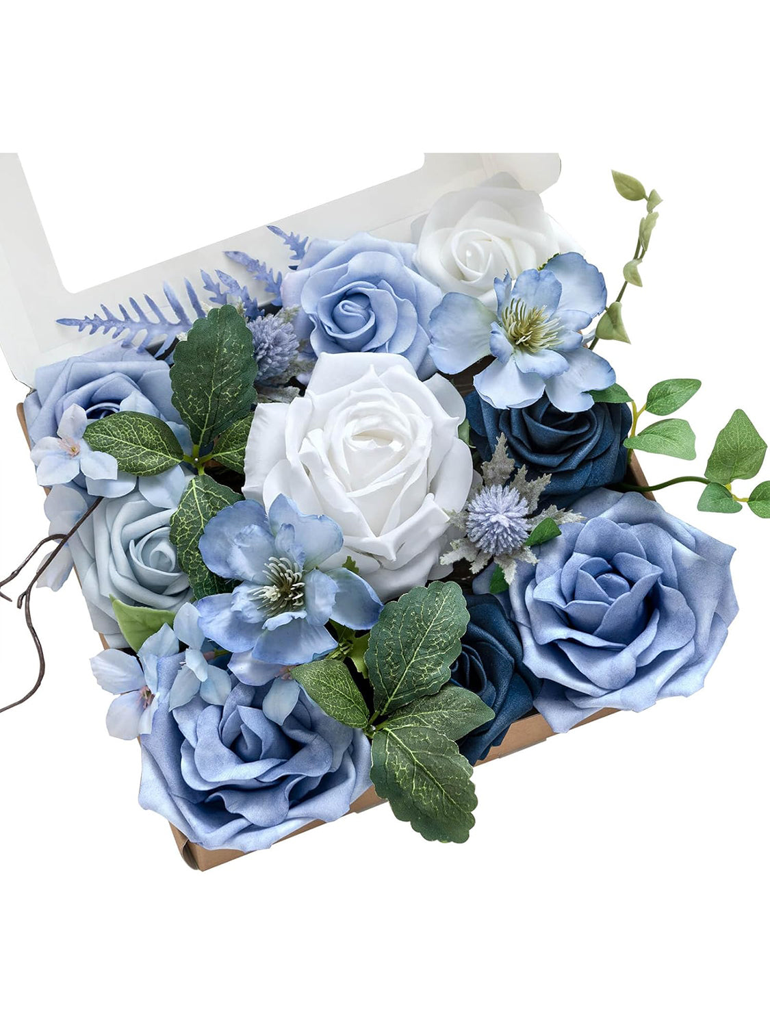 Dusty Blue & Ivory Mini Combo Silk Peony Fake Flowers Box