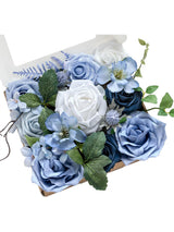 Dusty Blue & Ivory Mini Combo Silk Peony Fake Flowers Box