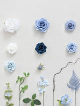 Dusty Blue & Ivory Mini Combo Silk Peony Fake Flowers Box