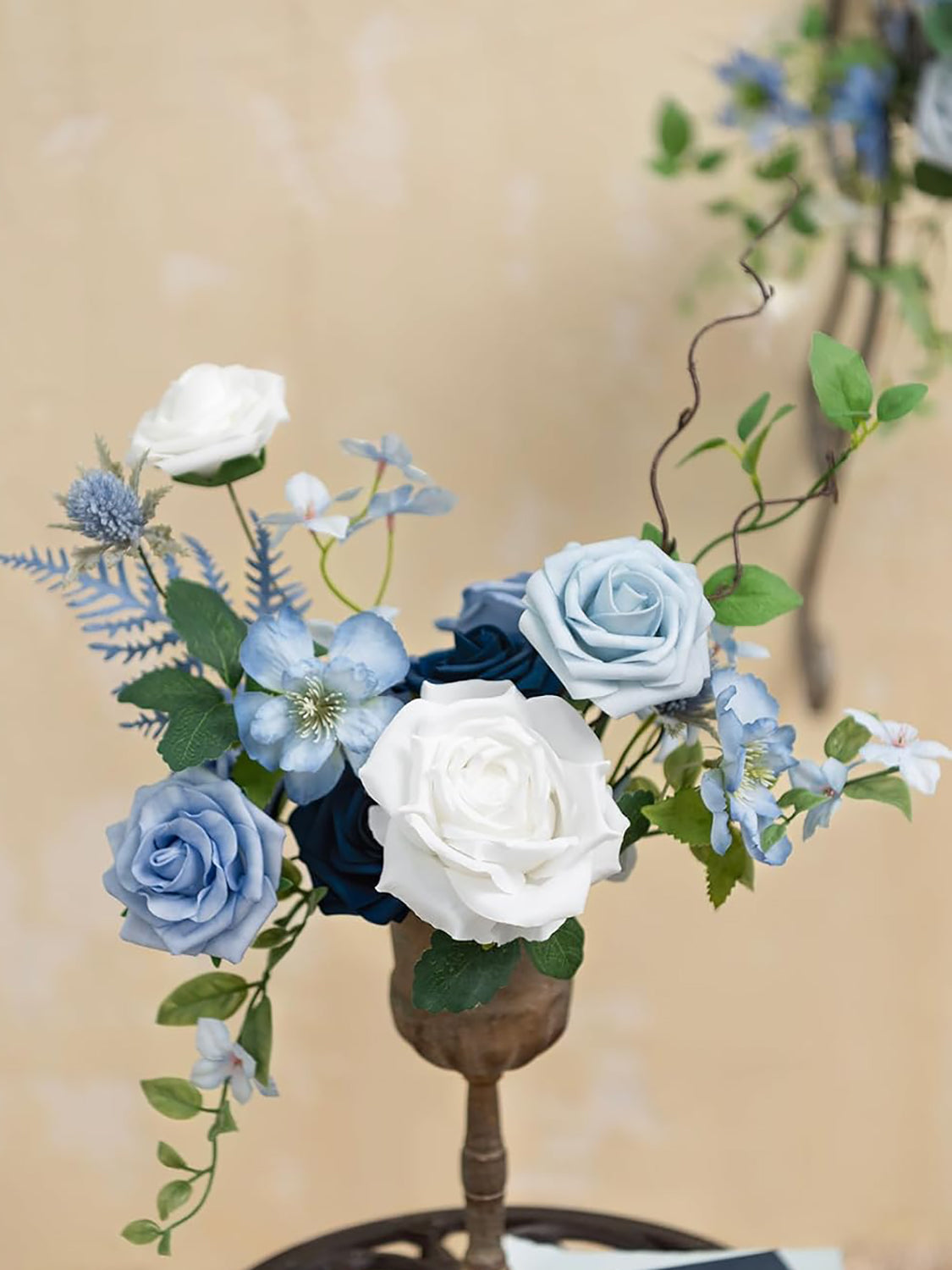 Dusty Blue & Ivory Mini Combo Silk Peony Fake Flowers Box