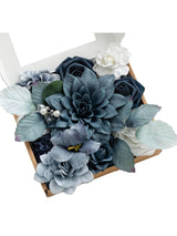 Dusty Blue & Navy Mini Combo Silk Hibiscus Fake Flowers Box