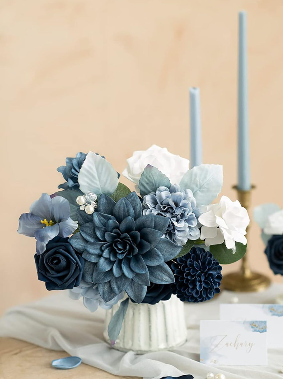 Dusty Blue & Navy Mini Combo Silk Hibiscus Fake Flowers Box
