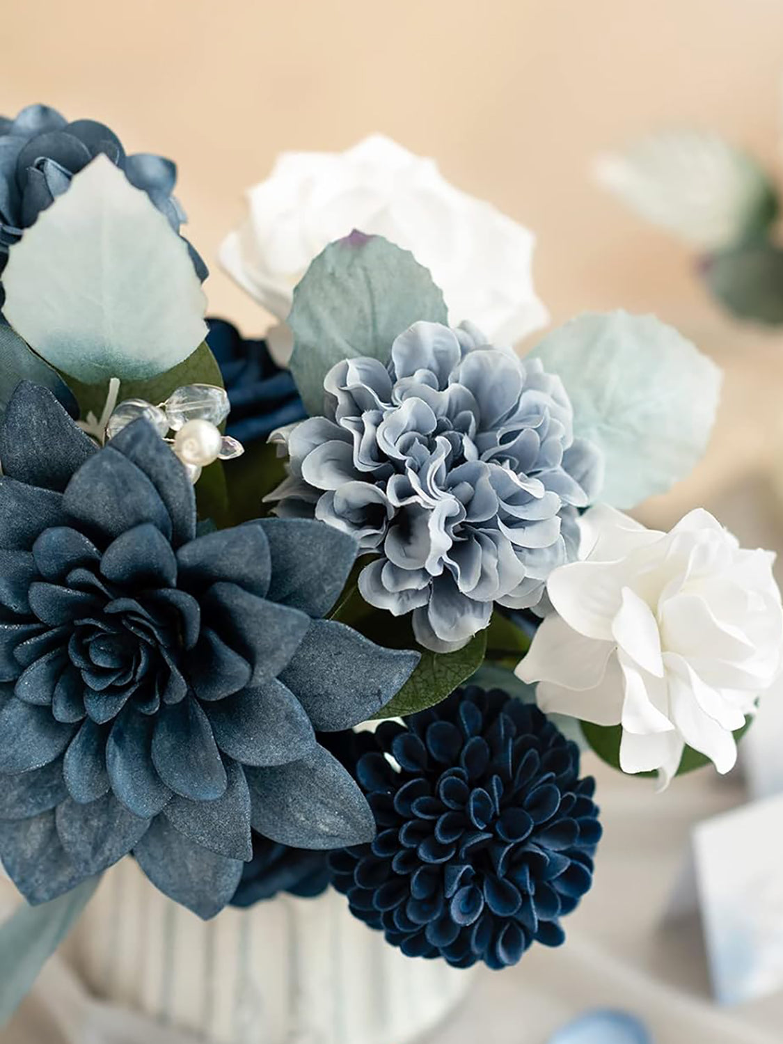 Dusty Blue & Navy Mini Combo Silk Hibiscus Fake Flowers Box