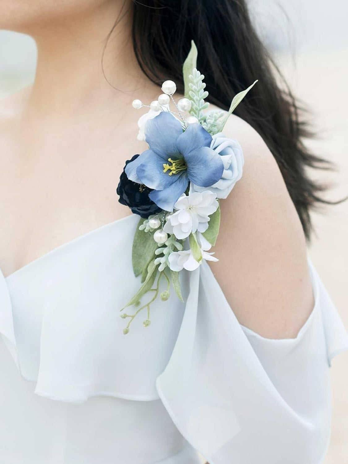 Dusty Blue & Navy Mini Combo Silk Hibiscus Fake Flowers Box