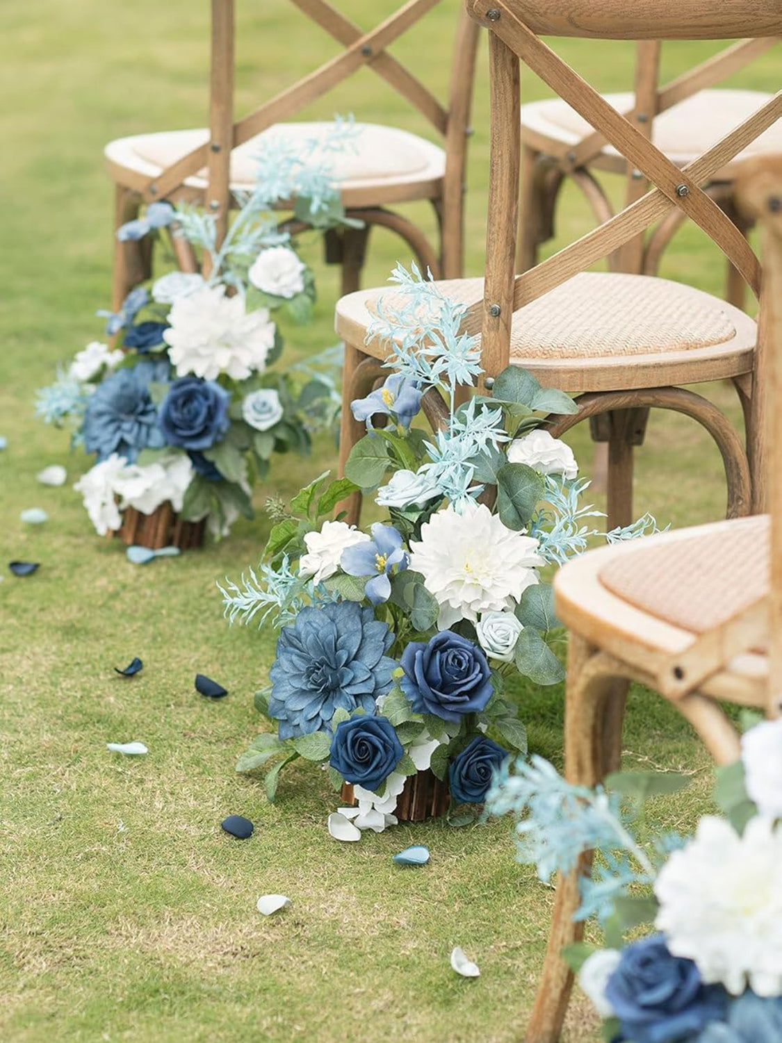 Dusty Blue & Navy Mini Combo Silk Hibiscus Fake Flowers Box