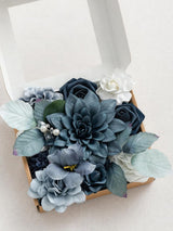 Dusty Blue & Navy Mini Combo Silk Hibiscus Fake Flowers Box