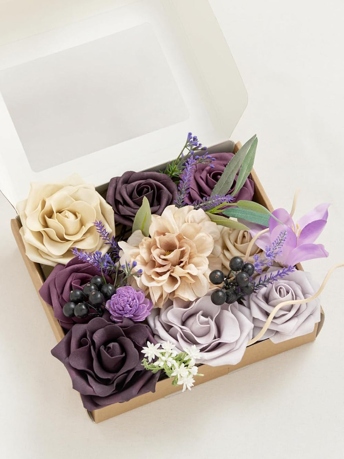 Lavender & Plum Mini Combo Silk Orchid Fake Flowers Box