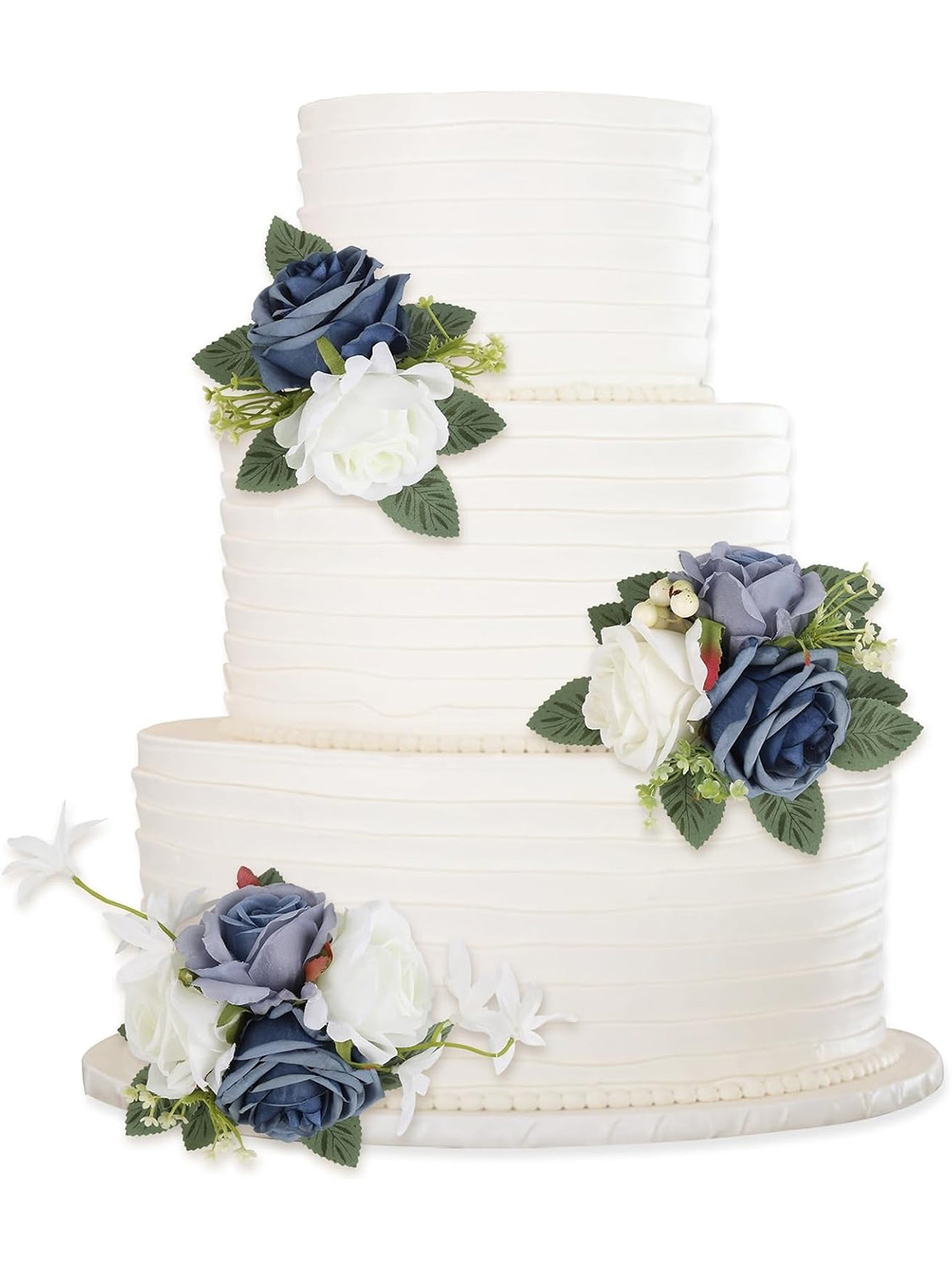 Dusty Blue Faux Cake Flowers Set 3pcs Floral Cake Decorations For Wedding