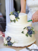 Dusty Blue Faux Cake Flowers Set 3pcs Floral Cake Decorations For Wedding