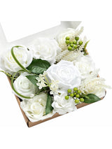 White & Olive Green Mini Combo Silk Roses Fake Flowers Box