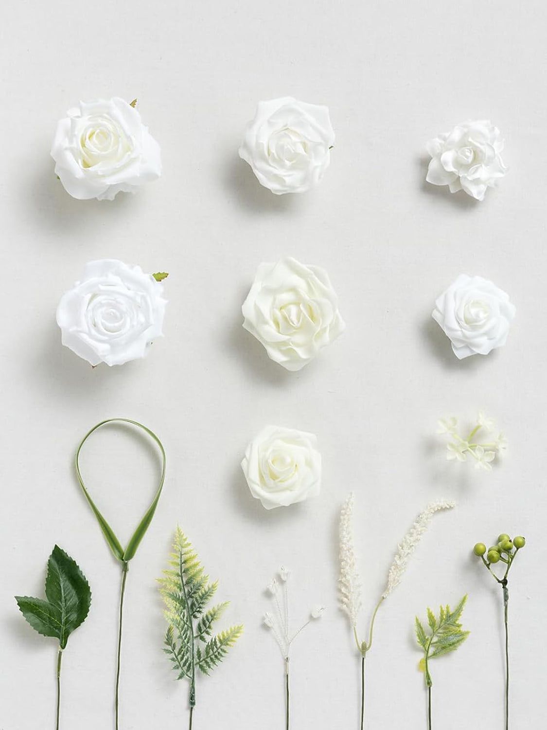 White & Olive Green Mini Combo Silk Roses Fake Flowers Box