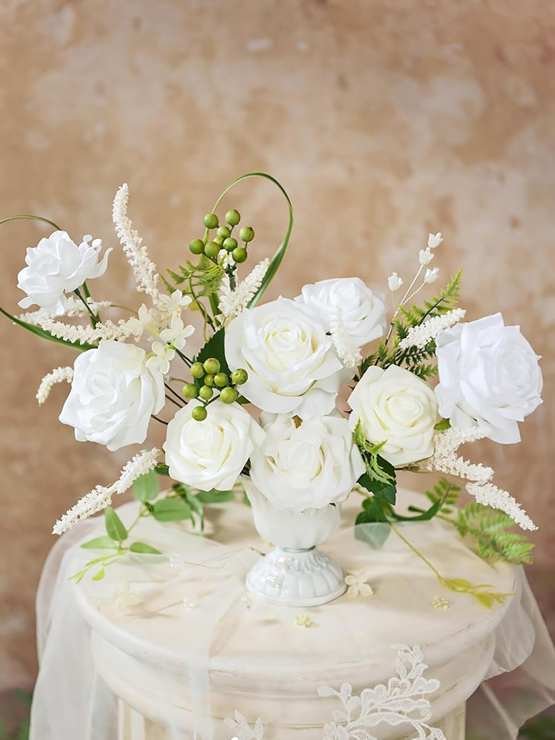 White & Olive Green Mini Combo Silk Roses Fake Flowers Box