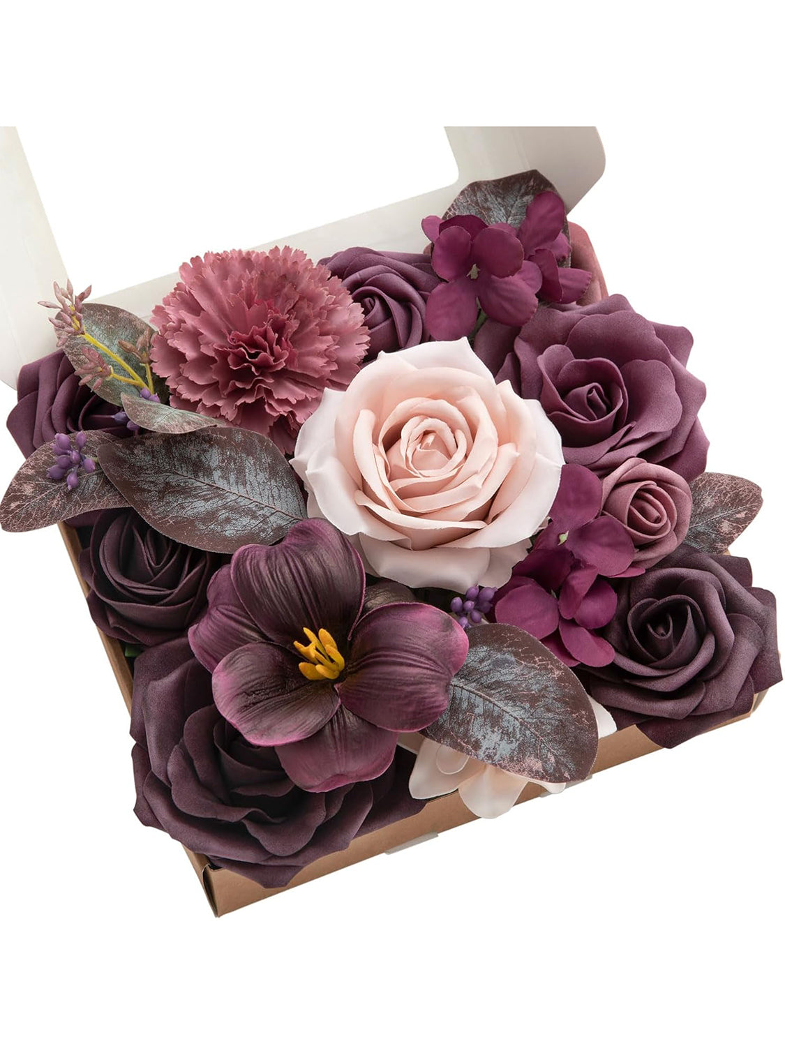 Plum & Plum Lily Mini Combo Silk Hydrangea Fake Flowers Box