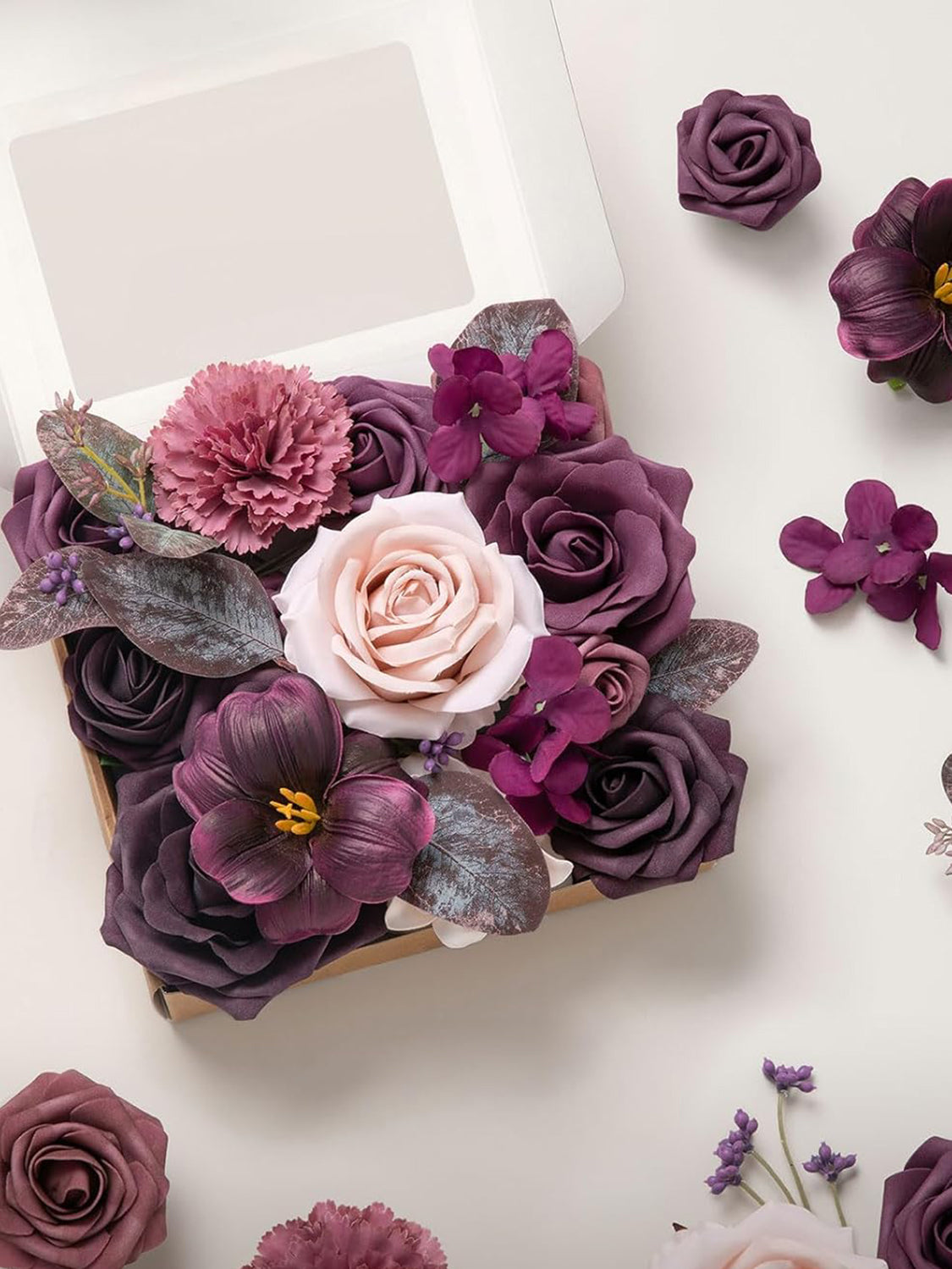 Plum & Plum Lily Mini Combo Silk Hydrangea Fake Flowers Box