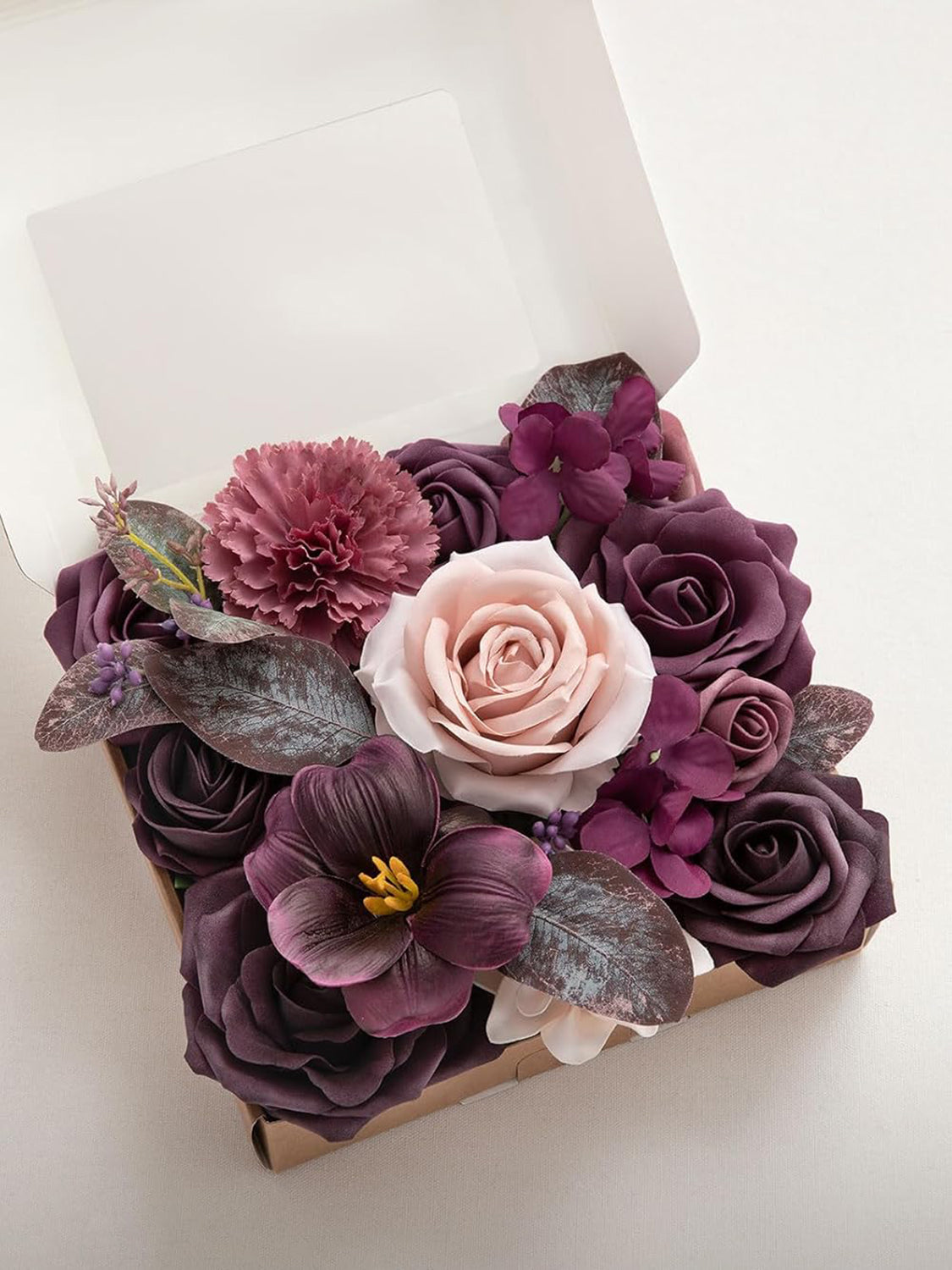 Plum & Plum Lily Mini Combo Silk Hydrangea Fake Flowers Box