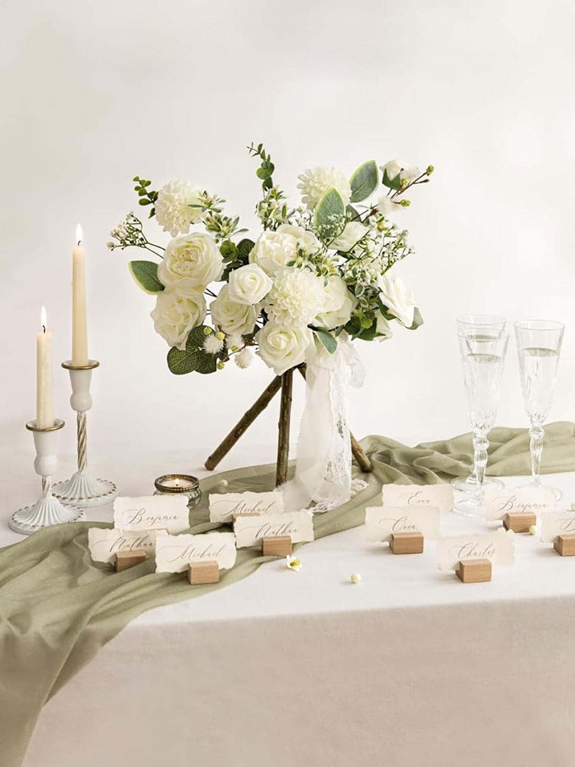 Ivory & Sage Fake Foam Roses Flowers Box
