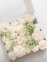 Ivory & Sage Fake Foam Roses Flowers Box