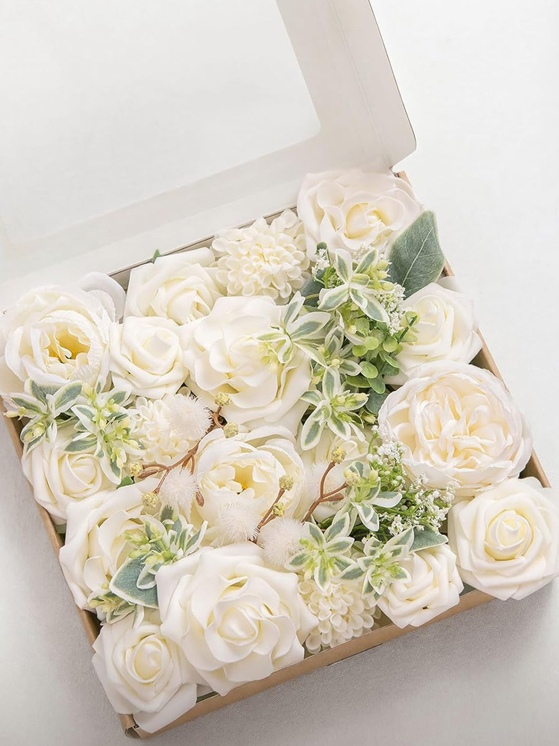 Ivory & Sage Fake Foam Roses Flowers Box