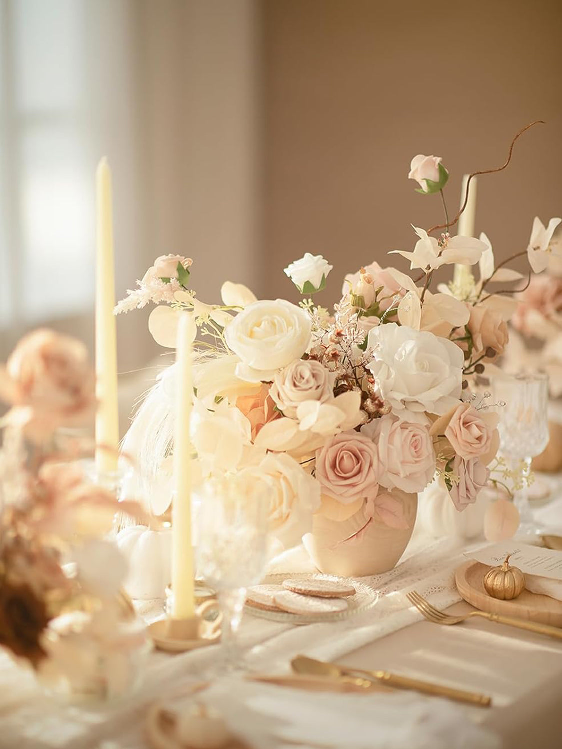 White & Beige Fake Berry Silk Eucalyptus Flowers Box