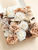 White & Sepia Fake Roses Berry Flowers Box