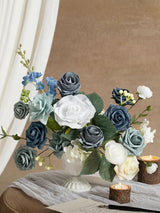 Dusty Blue & Ivory Fake Roses Gardenia Silk Hydrangea Flowers Box