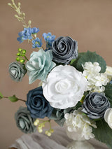 Dusty Blue & Ivory Fake Roses Gardenia Silk Hydrangea Flowers Box