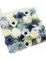 Dusty Blue & Navy Fake Roses Silk Dahlia Flowers Box