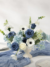 Dusty Blue & Navy Fake Roses Silk Dahlia Flowers Box