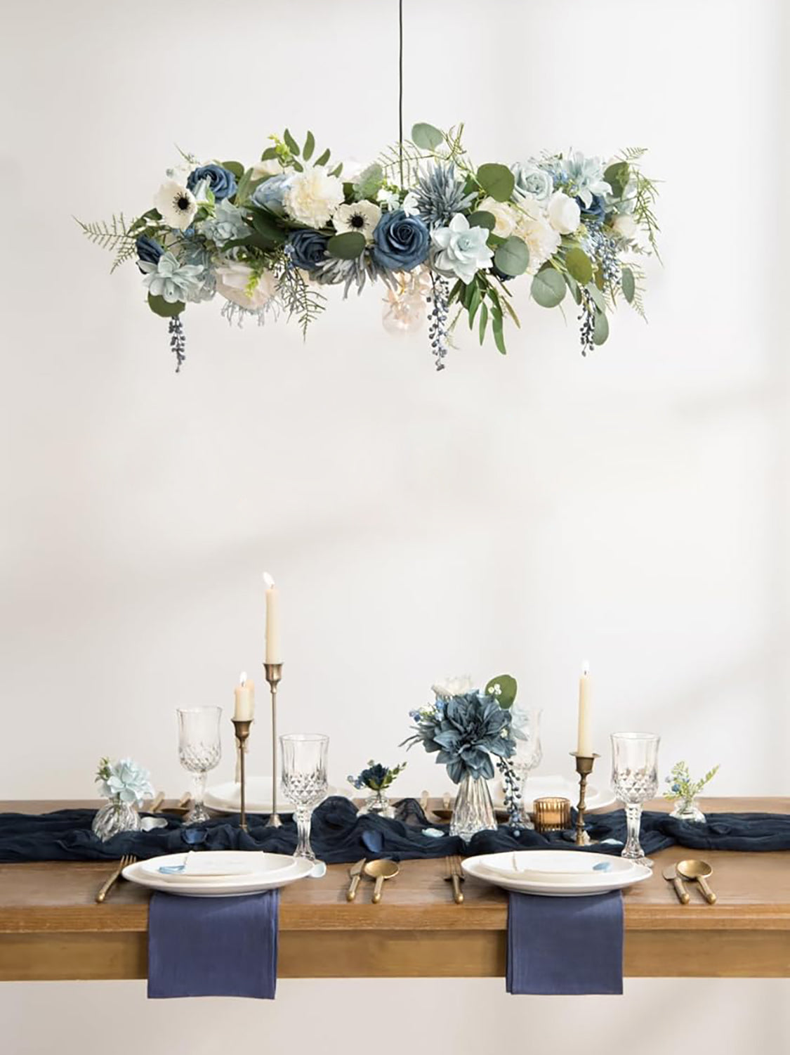 Dusty Blue & Navy Fake Roses Silk Dahlia Flowers Box