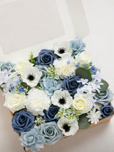 Dusty Blue & Navy Fake Roses Silk Dahlia Flowers Box