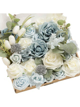 Dusty Blue & Navy & White Fake Roses Gardenia Flowers Box
